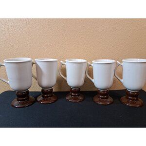Vintage Hall Pottery Irish Coffee Mugs Footed Two-Tone Cups  Set Of 5